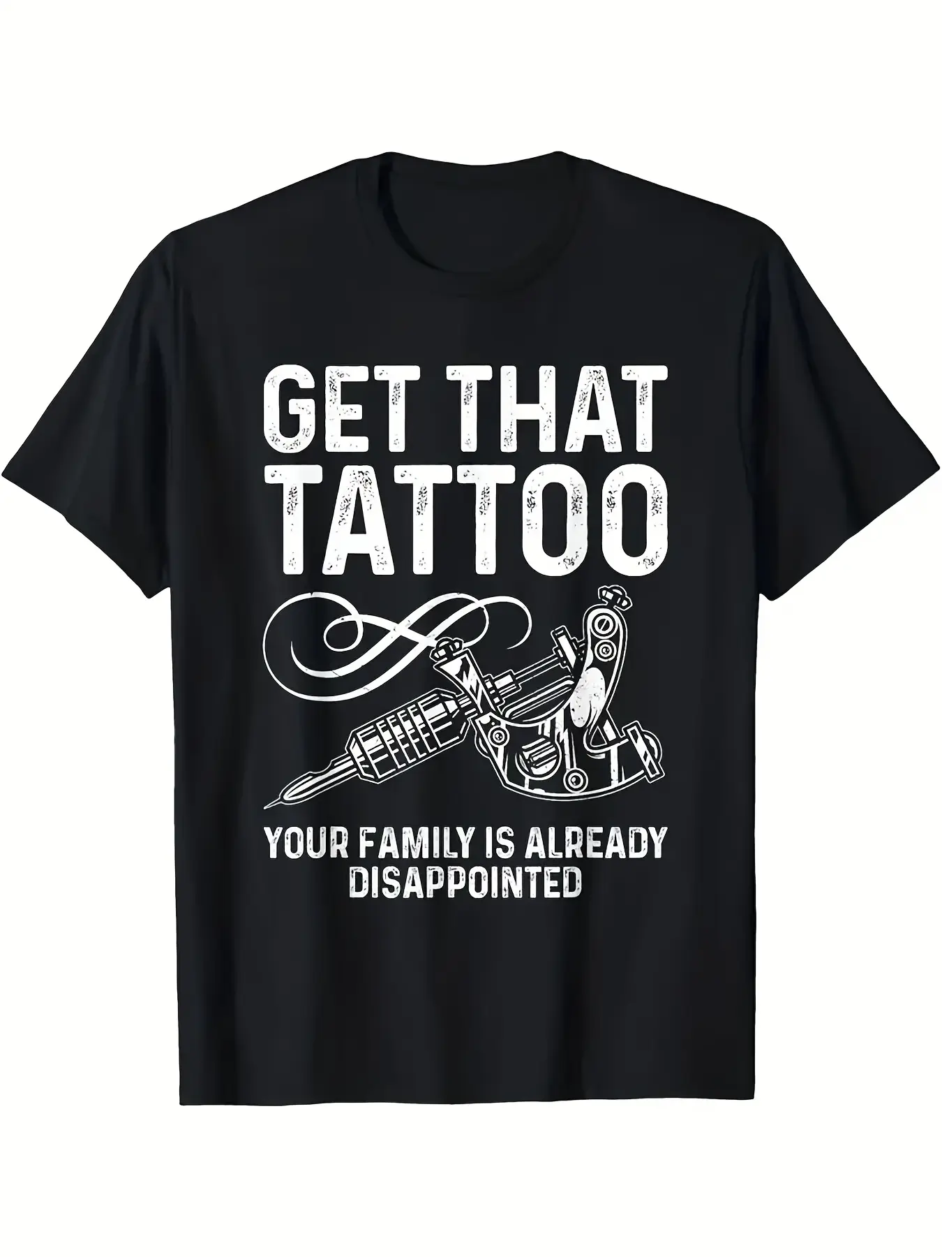 Men's & Women's Vintage Tattoo Artist Graphic T-Shirt -  Cotton Black Casual Tee with "Get That Tattoo" Slogan & Tattoo Machine Design, Funny Tattoo Parlor Apparel for Summer, All-Season Comfort Fit