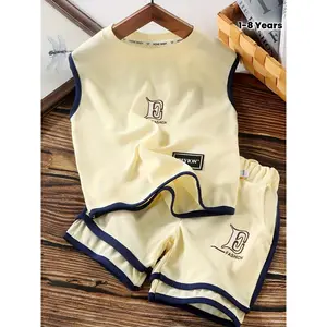 Youngsters's Vest Suit Korean Version Summer Waistcoat Waffle Pattern Sleeveless Shorts Handsome Sports Trendy Summer Clothes, Perfect for Outdoor