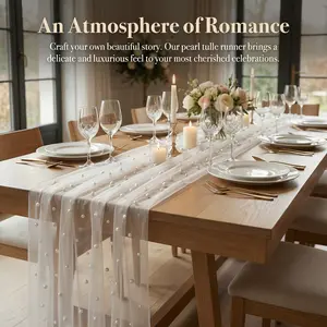 Pearl Sheer Fabric for Home Decor, Birthday Party Decoration, Table Runner, Wedding Anniversary, Romantic Design for Various Events