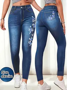 Women's Printed Leggings, Non-Denim Fabric, All-Over Floral Pattern, Slim-Fit Design, Perfect for Casual Wear & Yoga, Womenswear Bottom