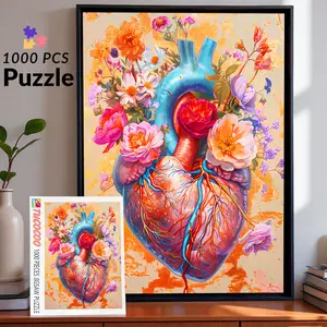 Blooming Heart 1000 Pieces Jigsaw Puzzle Artistic Anatomy and Floral Fusion Design for Adults Colorful Modern Art Puzzle for Relaxation and Home Decor Size 27.5x20inch (70x50cm)