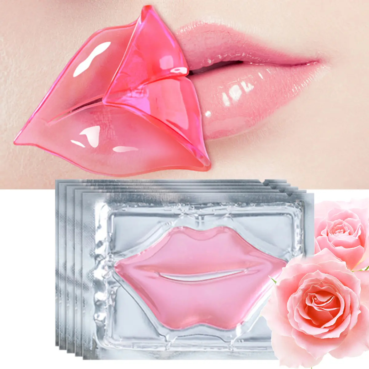Lip Mask 50PCS Collagen Lip Masks Overnight: Hydrating Moisturizing Lip Mask Sheet Pack Bulk with Hydrogel Crystal Gold Essence - Lip Sleeping Mask for Dry Cracked Lips Women Spa Party Favors