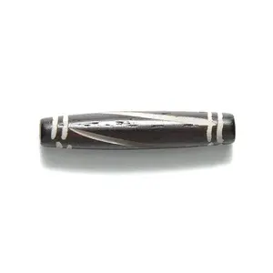 36IP109-CG: In Bone Hare Pipe Black/brown Carved 1.5in 12 Pieces