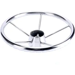 13-1/2 Inch 5-Spoke Destroyer Style Stainless Boat Steering Wheel