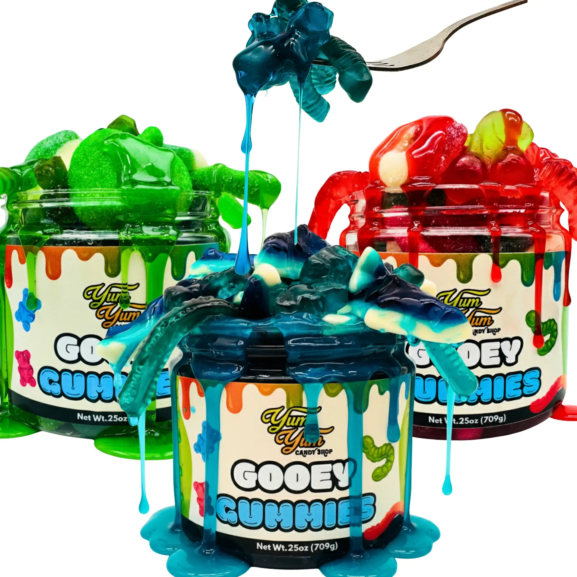 Sour Gooey Gummies Blue Raspberry - Wild Cherry - Green Apple in Sour Ooze Blue Raz Wet Candy Snack 13-25 oz Container