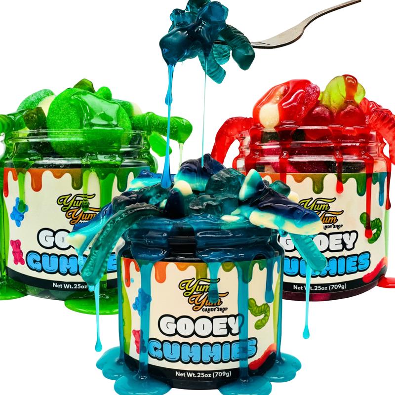 Yum Yum Gooey Gummies Blue Raspberry Wild Cherry Green Apple Sour Ooze Chewy Fruity Punch Snack