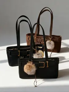 Women's PU Fabric Shoulder Bag, Retro Style Belt Buckle Decoration, Zip Closure, fashionable versatile purse, Suitable for Office, School, Work, Travel, Outdoor