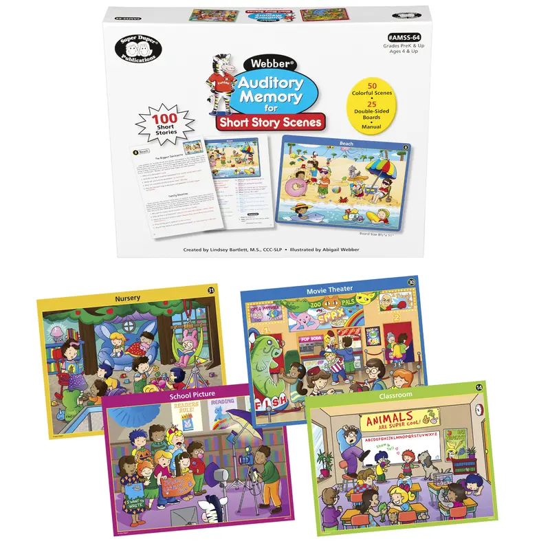 Webber Auditory Memory for Short Story Scenes 50 Illustrated Speech Therapy Cards WH Question Practice Who What Where When Why Listening Comprehension 1850 Questions SLP Classroom Special Education Resource