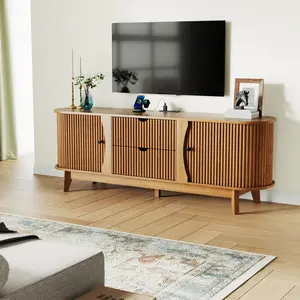 63" TV Stand for TVs Up to 70", Media Console with 2 Drawers and 2 Storage Cabinets, Built-in Power Outlet and Adjustable Shelf – Entertainment Center for Living Room or Bedroom