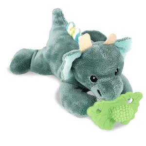 Dragon w/RaZberry Teething Relief Pacifier – Soothes Sore Gums w/Nature-Inspired Texture, 100% BPA-Free Silicone Teether, Detachable Stuffed Animal – 3 Months+ Teether, Mint