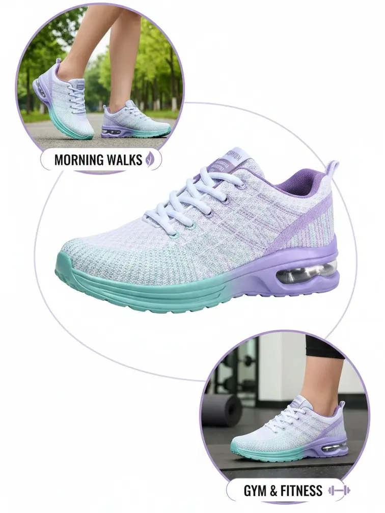 Women air cushion sneakers, women walking shoes, pastel gradient shoes, cloud comfort trainers, viral women footwear, daily OOTD sneakers, breathable mesh athletic shoes, streetwear trainers, gym workout shoes, platform casual shoes