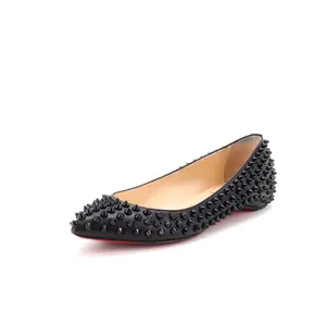 Pre-owned Christian Louboutin Women's Spike Pointed Toe Flats Leather by Rebag