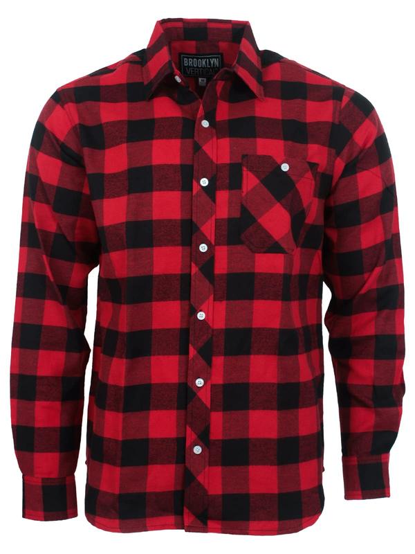 BROOKLYN VERTICAL Men's Flannel Plaid Button Down Long Sleeve Casual Shirt with Front Pocket Soft Breathable Fabric Fitted Loose Fit for All Seasons Menswear Top