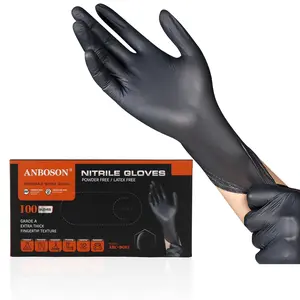 Disposable Nitrile Exam Gloves, 6-mil, Black, Heavy Duty Disposable Gloves, Cooking Gloves, Latex Free, Powder Free, Nitrile Rubber Gloves