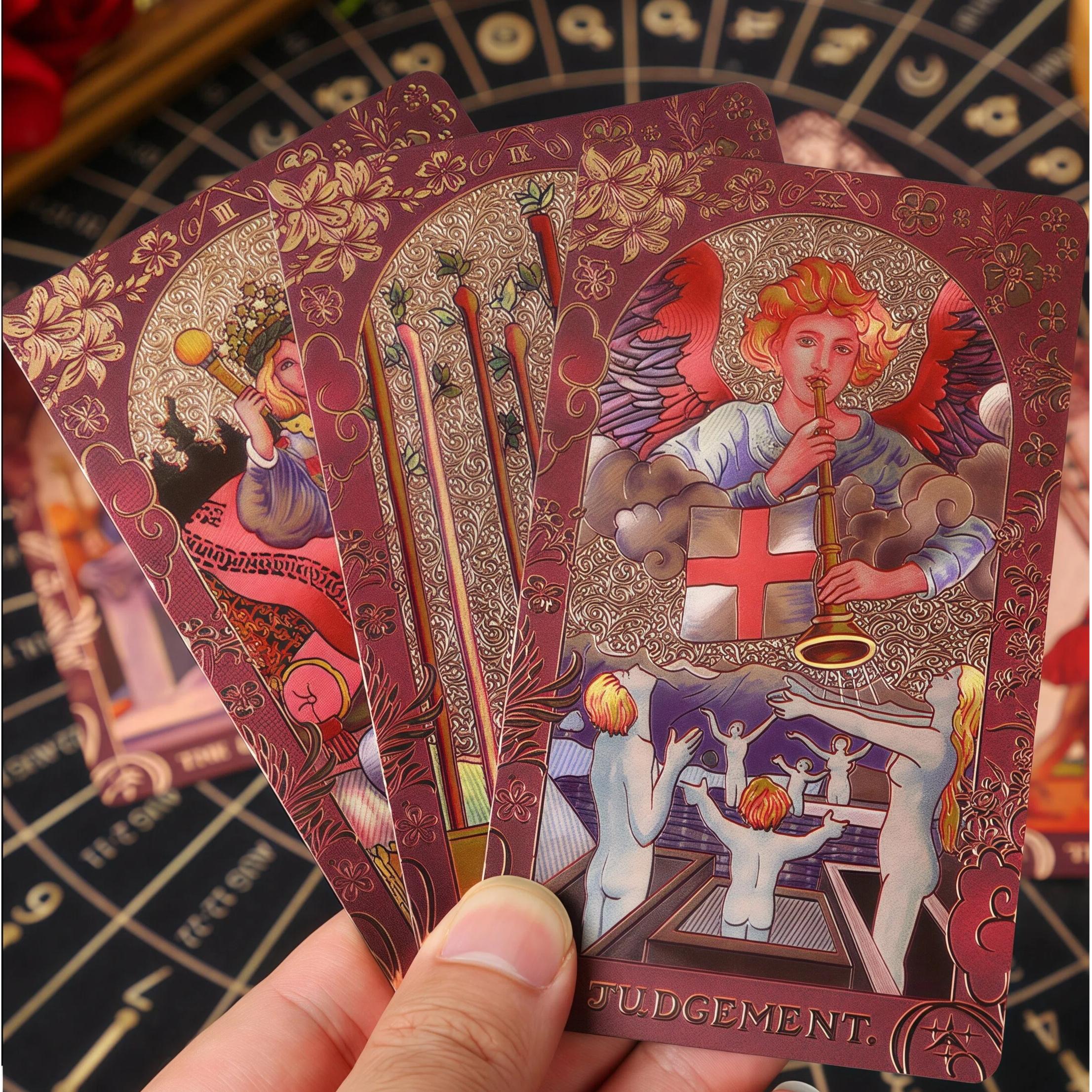 Tarot Cove Pink Holographic Tarot Deck Gold Foil Color Shifting Waterproof Cards Complete Gift Set with Guidebook Luxury Box Tarot Cove Pink Holographic Tarot Deck Gold Foil Color Shifting Waterproof Cards Complete Gift Set with Guidebook Luxury Box