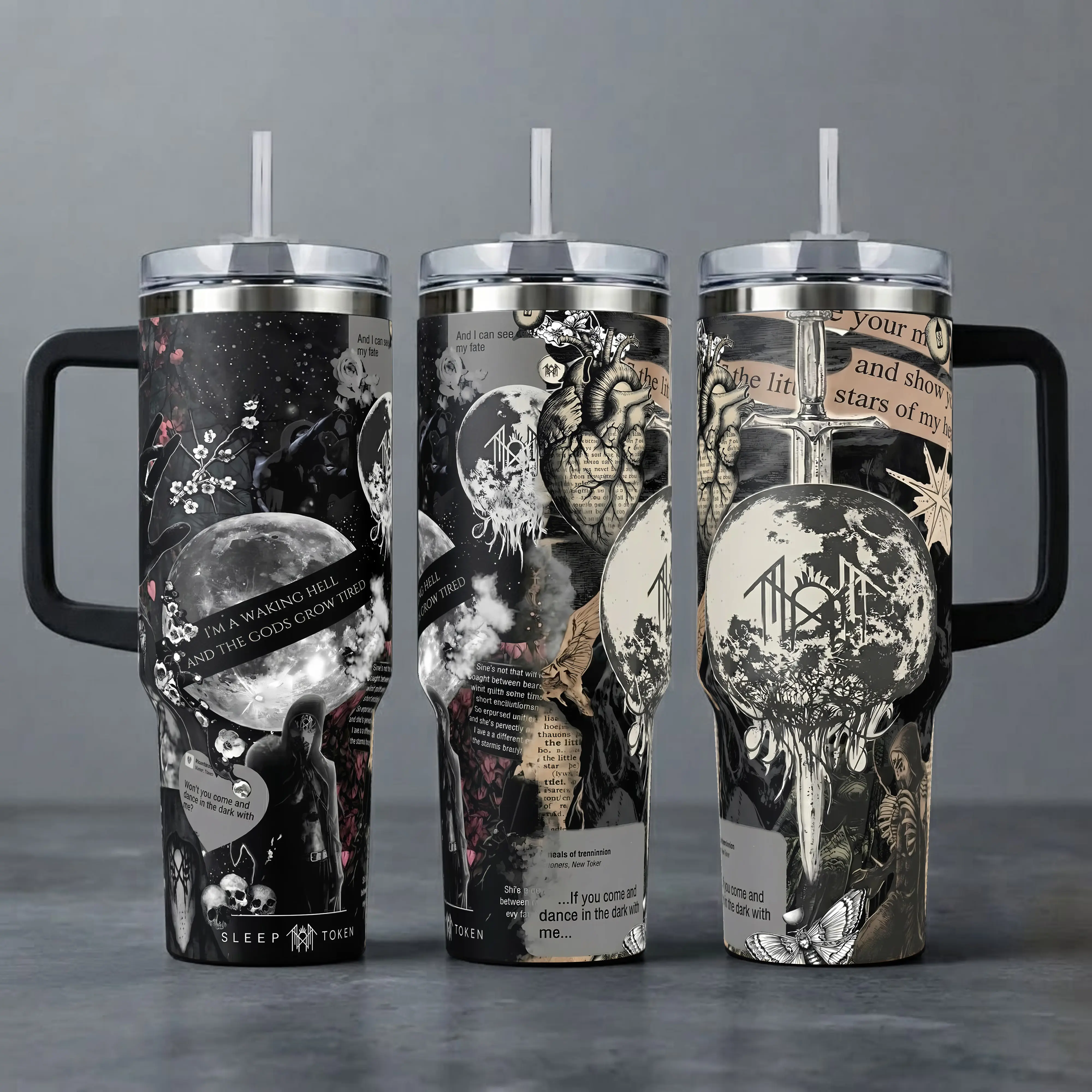 Sleep Token Collage 40oz, 20oz Tumbler, Atmospheric Dark Music Inspired Drinkware, Stainless Steel Insulated Travel Cup for True Fans