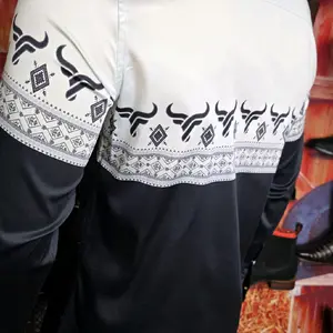 Lamasini Men's Black and White Casual Vaquera Shirt with Bull Pattern Design for Menswear