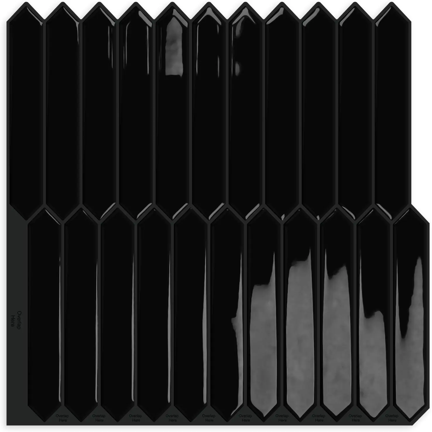 10 Sheets Contemporary Long Hexagon Tile Sticker Peel-and-Stick Backsplash - Self-Adhesive, Heat-Resistant, Durable 12"×12" Wall Tiles for Kitchen, Bathroom Room Decor (Black)