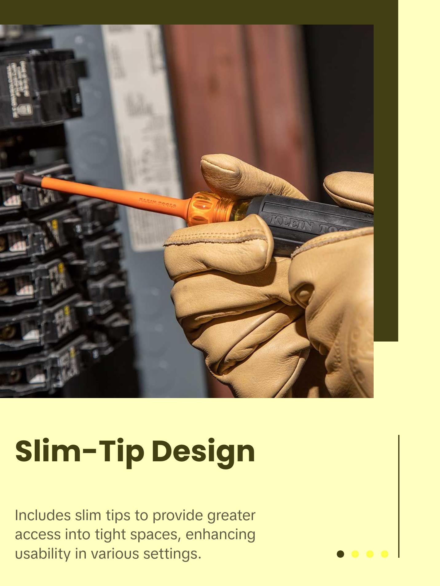 Klein Tools 33734INS Screwdriver Set, Slim-Tip Insulated Phillips, Cabinet, Square, 4-Piece