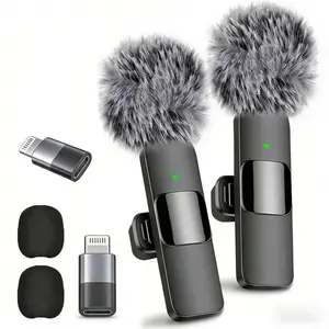 2 pcs Wireless Mini Microphones for iPhone, Android, iPad - Mini Wireless Clip-on Microphones Crystal Clear Sound Quality for Recording, Live Streaming,Vlog microfono minimic usb c interface smartphone