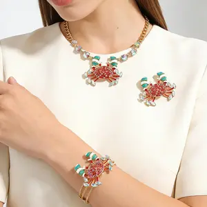 [Cancer Season Gift Idea]Sparkly Crab Jewelry Set - Necklace + Bracelet + Brooch, Perfect for Vacation & Cancer Season! graduation chain men Gift Girlfriend's gift