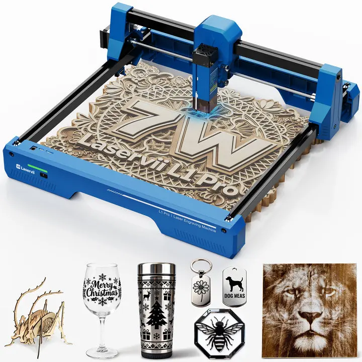 Laservii L1 Pro Dual Power 7W/12W Laser Engraver Machine, 300×300mm, Plastic Frame, High Precision, Wireless Bluetooth Control, Quick Install, Multi-System Compatible for Wood Acrylic Leather Processing, DIY Crafts, Personal Gifts, Crafting, Diy Users