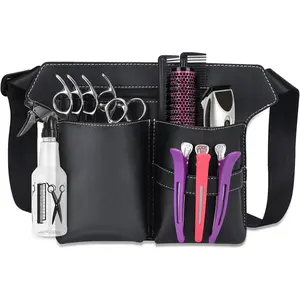 Hairdresser Scissor Bag, Barber PU Leather Waist Pouch, Professional Hairdressing Tools Storage Holster with Waist Belt, Hair Salon Scissor Storage Waist Bag for Hairstylist springtok