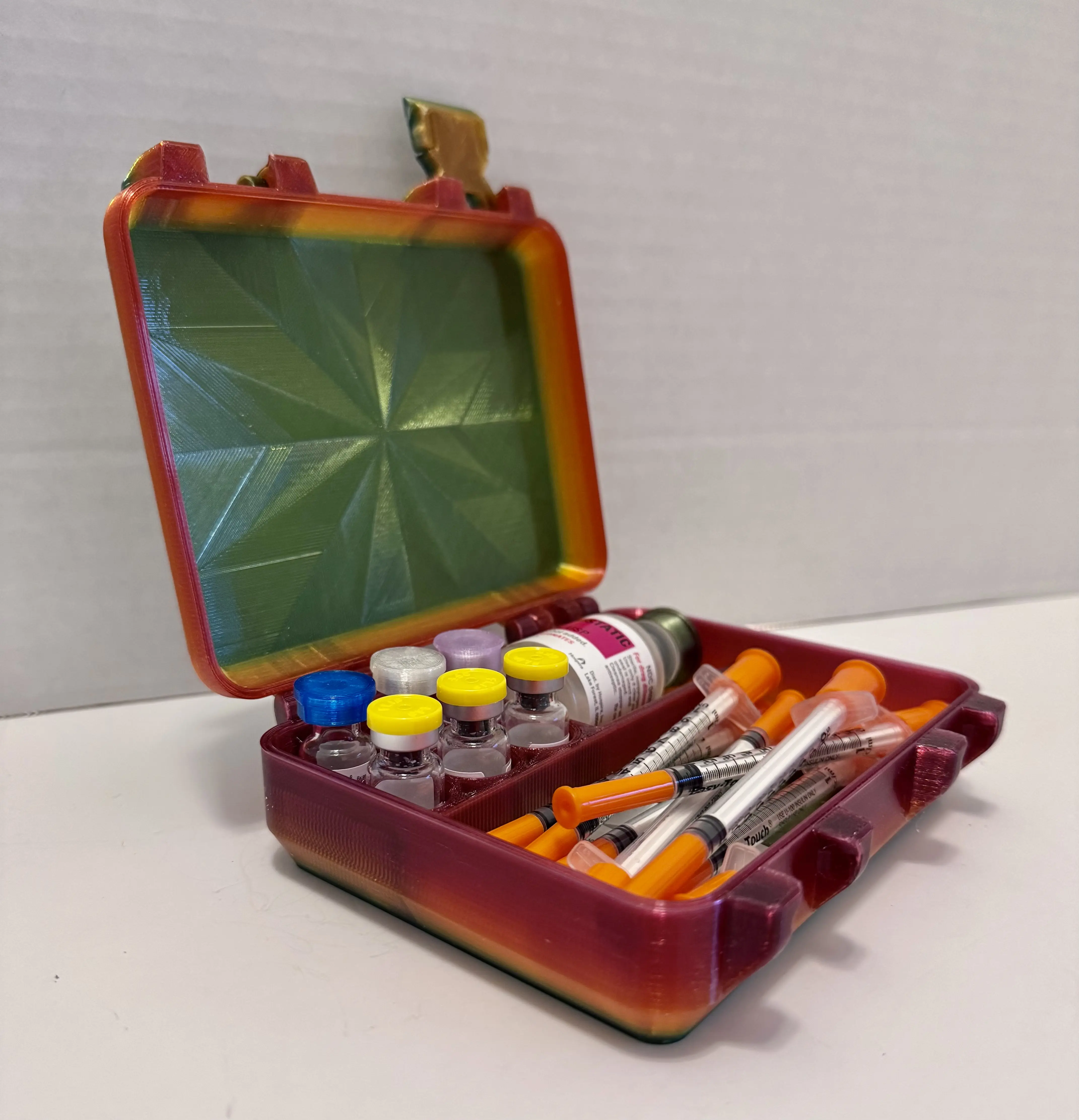 Holographic Rainbow Vial Pill Organizer Case Kit - 6 Vial Slots Medical Organizer, Travel Size, Discreet Fridge Storage, Adults-Friendly, Metal-Free, Prop 65 Safe, Includes Caps for Healthcare Needs, Storage Box