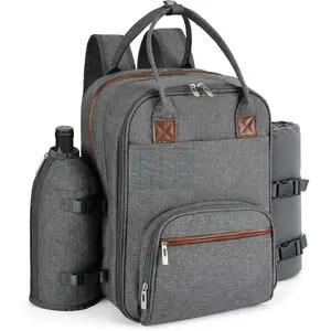Picnic Backpack - Insulated cooler bag with compartments, detachable wine glass holder, includes blanket and cutlery set, suitable for 2-person picnics, family outings, and as a gift for couples