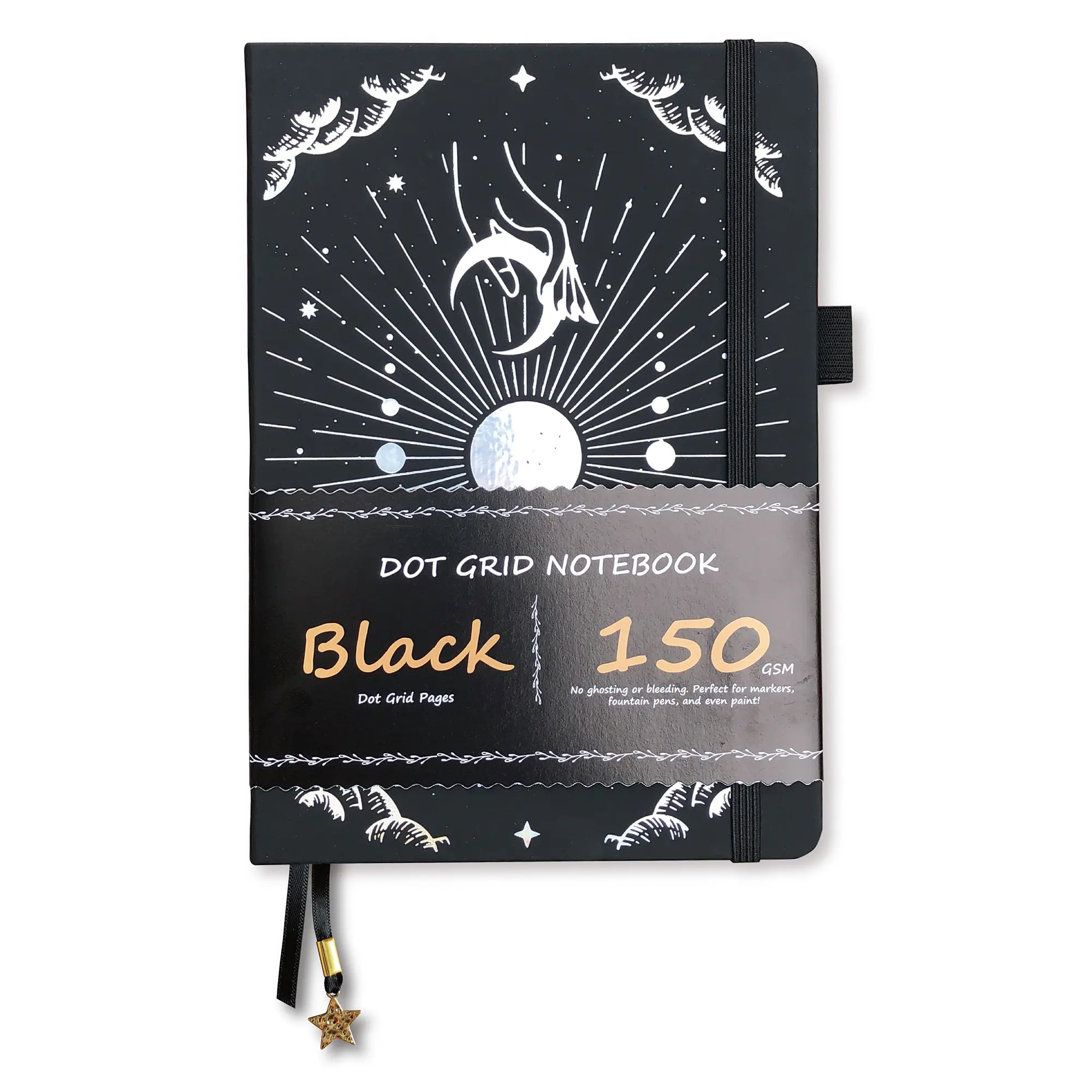 BUKE Dotted Journal - 150gsm Black Paper - 5 * 5mm DOT GRID Layout 160 Pages - A5 Size PU Leather Hardcover Drawing Sketch Notebook