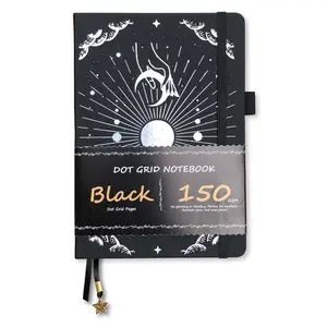 BUKE Dotted Journal - 150gsm Black Paper - 5 * 5mm DOT GRID Layout 160 Pages - A5 Size PU Leather Hardcover Drawing Sketch Notebook