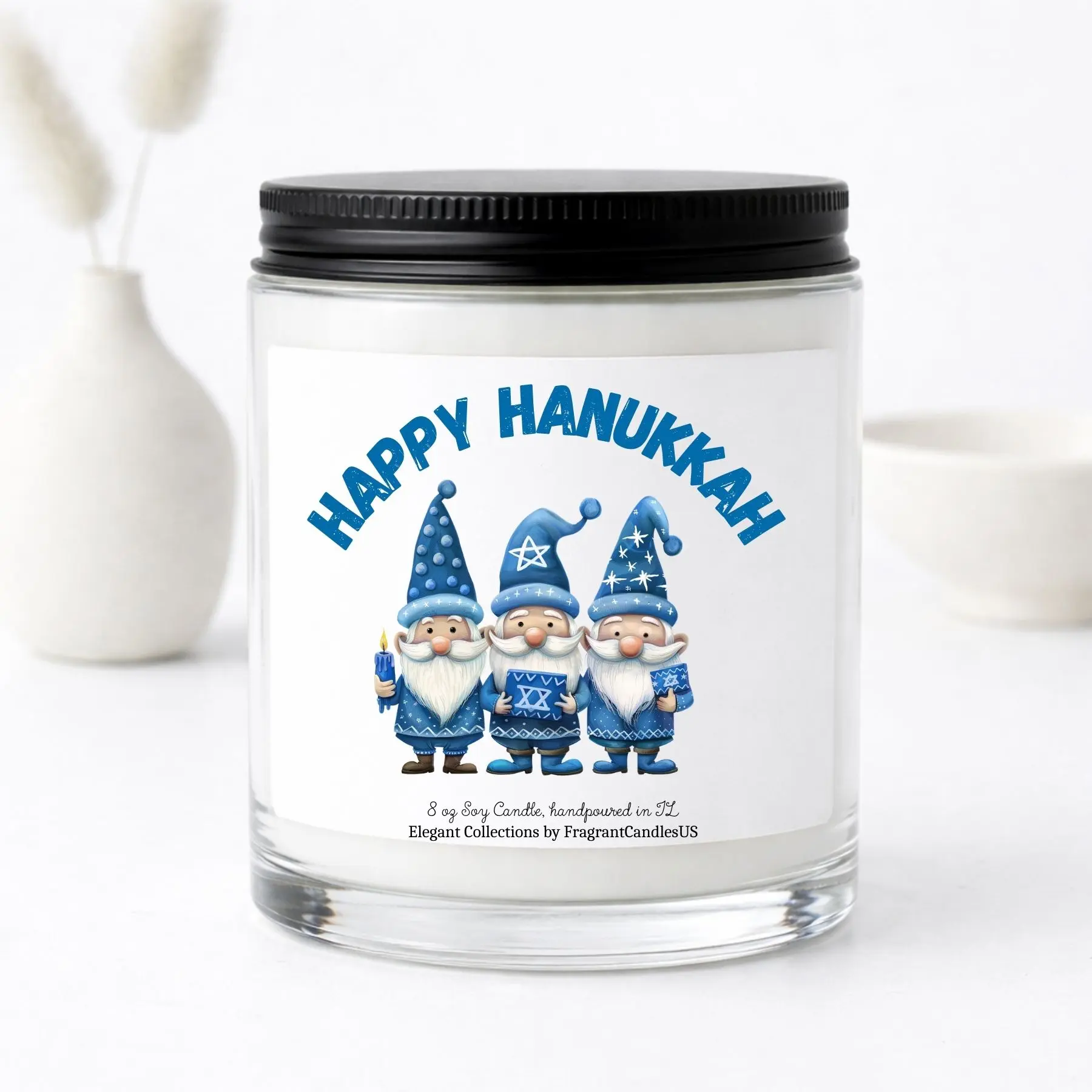 FragrantCandlesUS Homemade Phthalate-Free Natural Wax Decorative Jar Candle Set - Glass Hanukkah Menorah Lights, Honeysuckle Jasmine Scented Wicks, Dining Table Aroma Freshener, Gift for Husband Small Business Supporters, Coffee Table