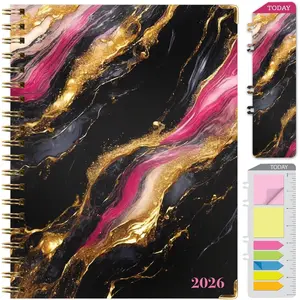 HARDCOVER 2026 Planner, 8.5"x11": 14 Months (November 2025 - December 2026), Daily Weekly Monthly Planner, Yearly Agenda, Bookmark, Pocket Folder and Sticky Note Set (Dark  Marble)
