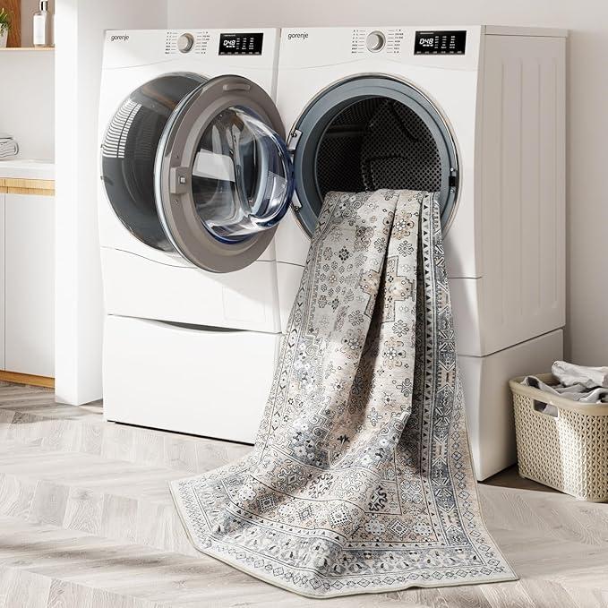 Vintage Round Rug Boho Round Rugs for Living Room Non-Slip Washable Ultra-Thin Large Circle Rugs Soft Low Pile Rug for Bedroom Kitchen