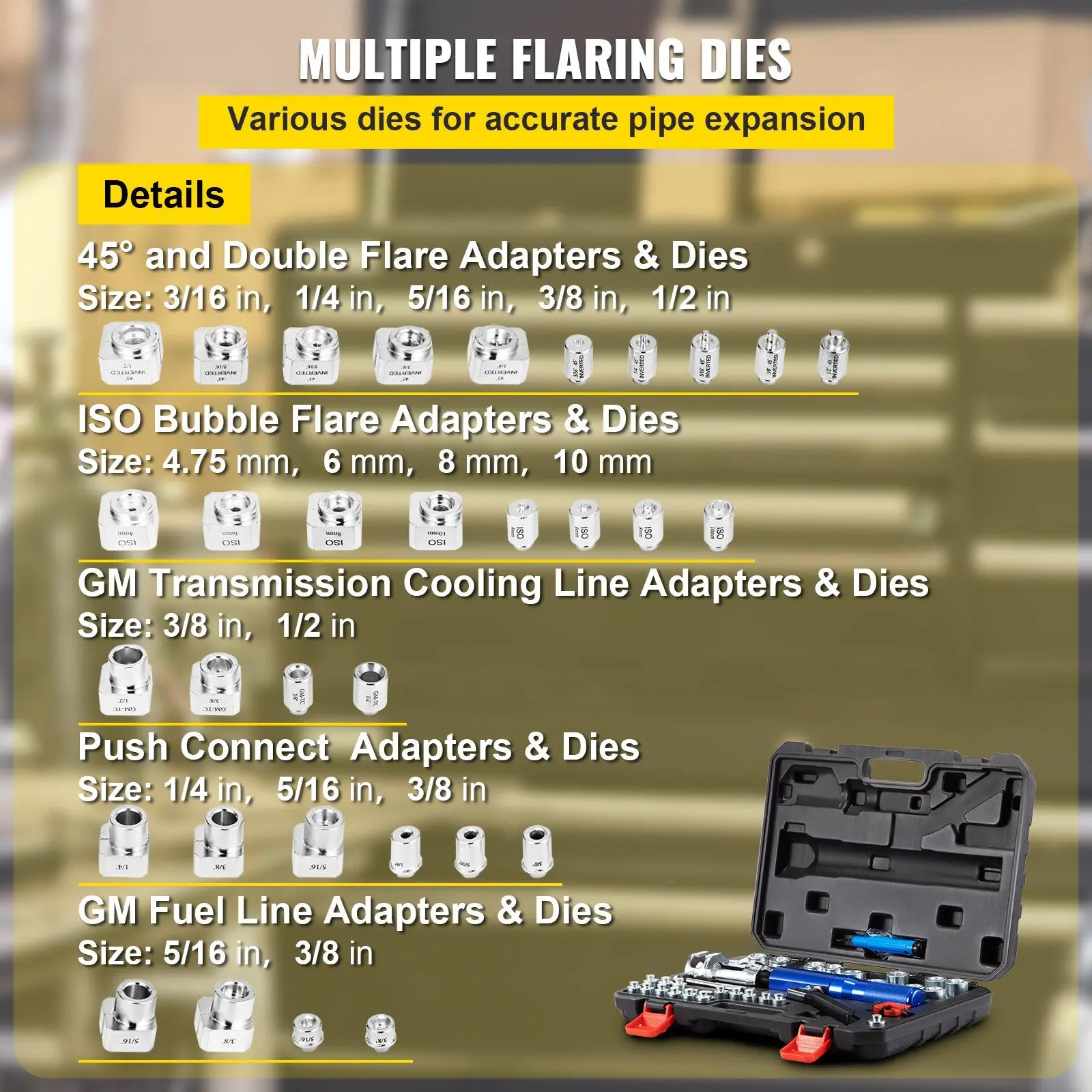 VEVOR Hydraulic Flaring Tool Kit, 45 °   Double Flaring Tool, Brake Repair Brake Flaring Tools for 3/16"-1/2", Brake Flare Tool with Tube Cutter and Deburrer, 32 PCS Tube Flaring Tools for Copper Lines