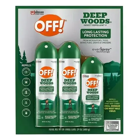 OFF Deep Woods Aerosol Insect Repellent 3-Can Combo Pack (6 oz Each) - 24 Months Long-Lasting Insect Prevention, EvenSpray Technology, Nontoxic Backpack-Friendly for Mosquitoes, Gnats, Chiggers, Ticks - Indoor-Outdoor Residential Home Pest Control Supply