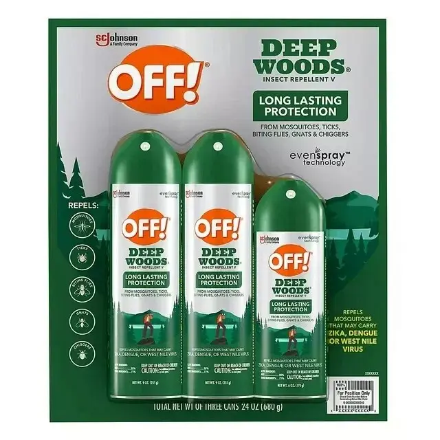 OFF Deep Woods Aerosol Insect Repellent 3-Can Combo Pack (6 oz Each) - 24 Months Long-Lasting Insect Prevention, EvenSpray Technology, Nontoxic Backpack-Friendly for Mosquitoes, Gnats, Chiggers, Ticks - Indoor-Outdoor Residential Home Pest Control Supply