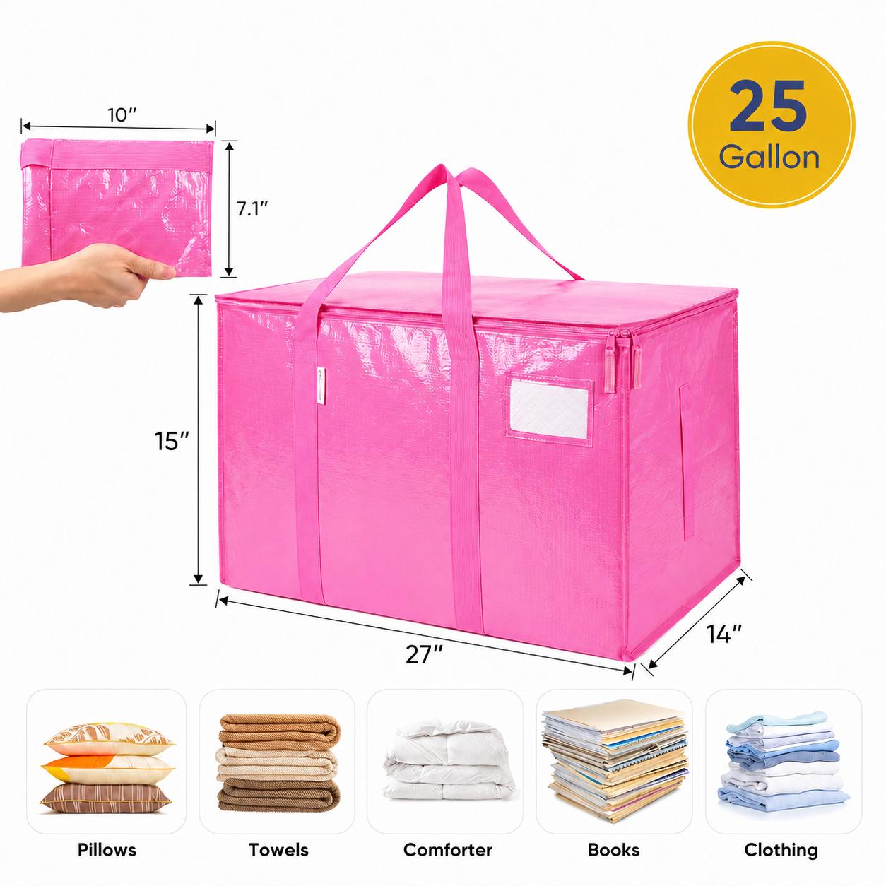 6-Pack 25-Gal Extra Large Moving & Clothes Storage Bags, Heavy-Duty Waterproof Foldable Home Organizers with Reinforced Wraparound Handles, Dual Zippers, Tag Pockets for Moving, Closet Organization