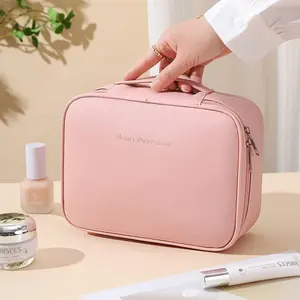 Multi-Layer Large Capacity Removable Cosmetic Bag, PU Leather Travel Organizer, Bag-In-Bag Design, Brush Holder & Portable Makeup Storage