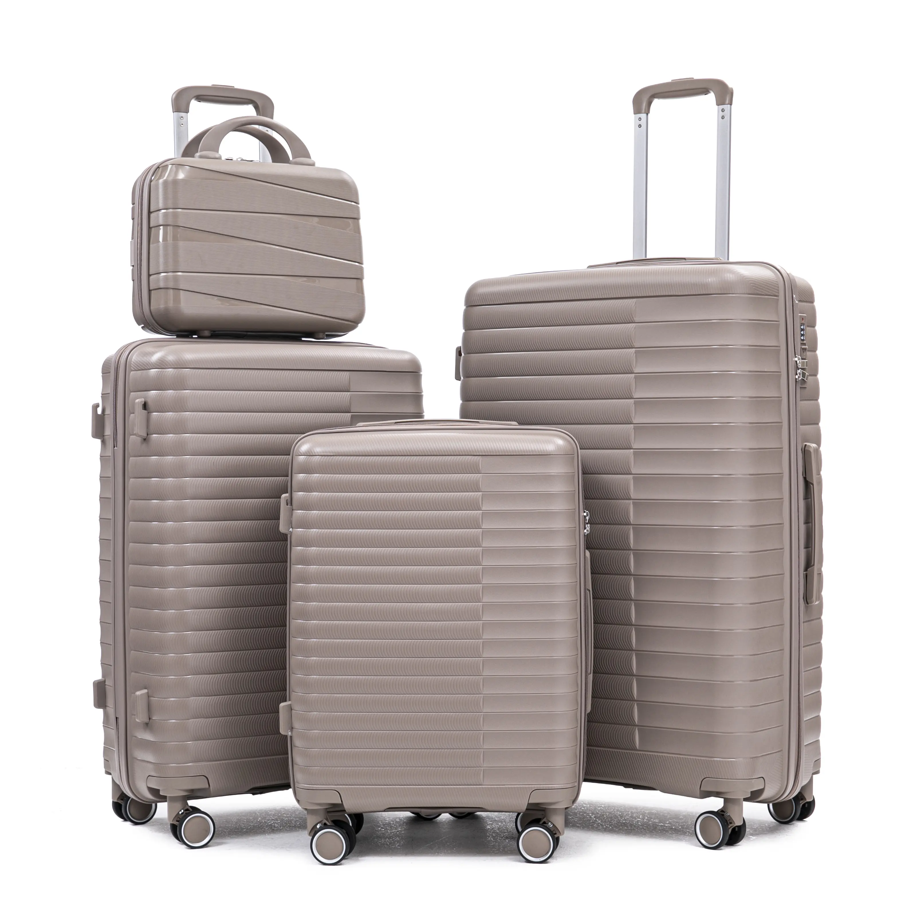14"/20"/24"/28" 4 pcs/set in PP Spinner Wheel Luggage, Carry on Suitcase, Iron Pull Rod, Combination Password Lock, 14" Cosmetic Case