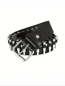 Women's PU Leather Bullet Belt, Punk Style Rivet Design, Fashionable Personalized Decoration Strap for Summer School Halloween, Studded Leather Belt
