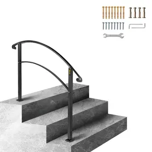 Adjustable Black Wrought Iron Outdoor Handrails with Adjustable Ladder Compatibility, Fit 1 or 3 Steps, Flexible for Concrete Steps or Wooden Front Porch Stairs