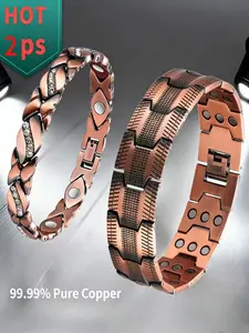 Magnetic Bracelet Set for Men & Women, Strong Magnetic Strength 3500 Gauss, Adjustable Intensity Levels, Pure Copper Couple Jewelry Gift
