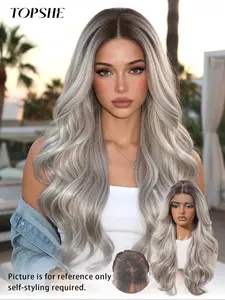 Topshe 13x6 HD Lace Front Wig, Glueless Melted Hairline, Gradient Silver Color, Natural Look, Easy Styling, Comfortable Fit
