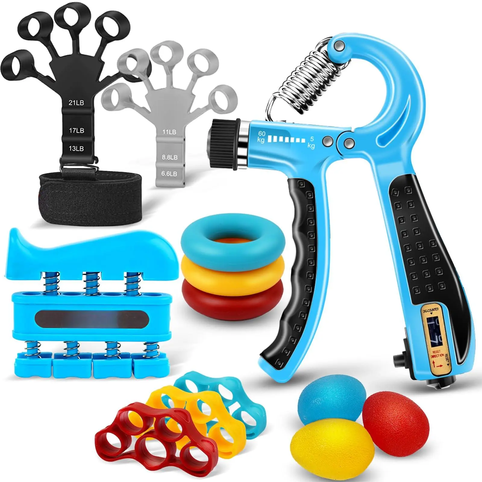 13 Grip Strength Trainer Kit  Hand Gripper Strengthener Forearm Finger Exerciser Ball Workout Ring For Building And Injury Recover