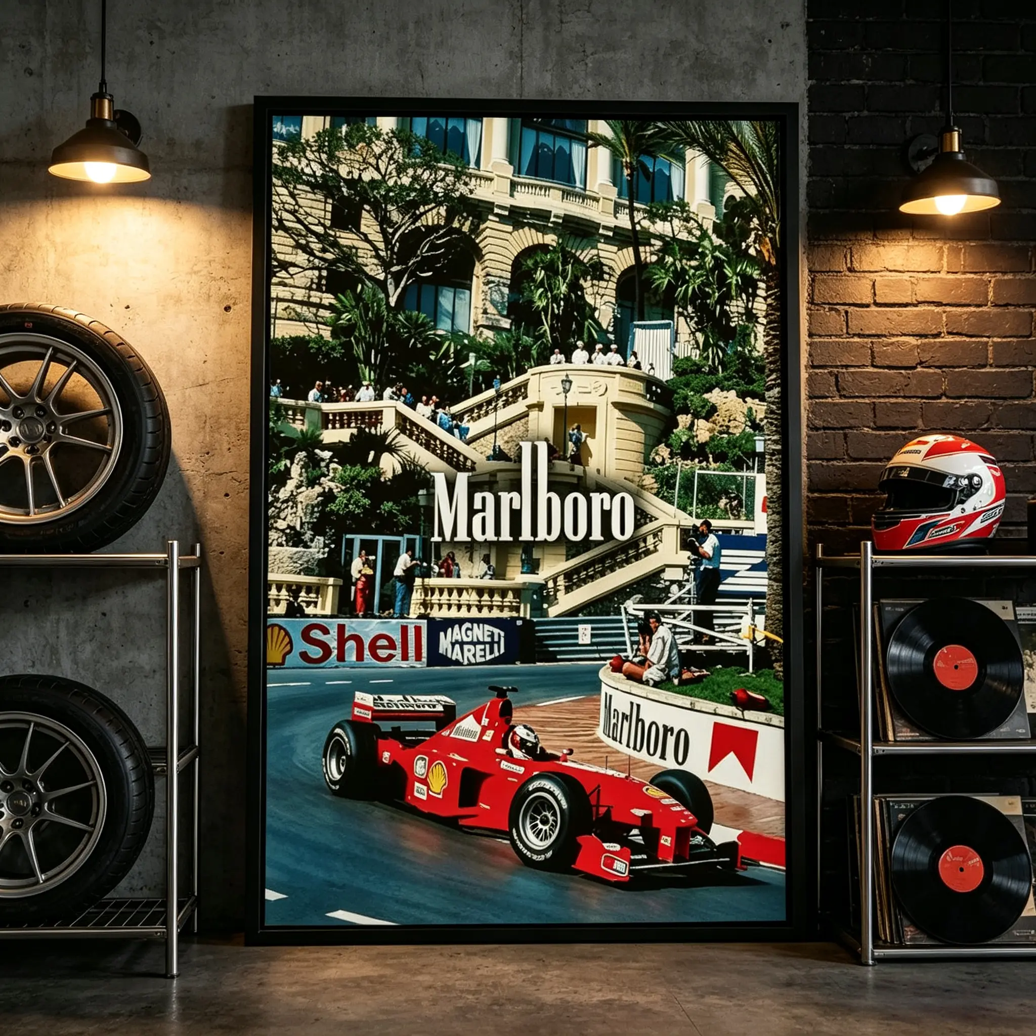 Vintage Monaco F1 Race Track Framed Canvas Wall Art - Retro Look, Plain Print, Multi-Size, Waterproof Coating, Retro Racing Car Poster, Mens Bedroom Man Cave Decor, Bedroom Gift