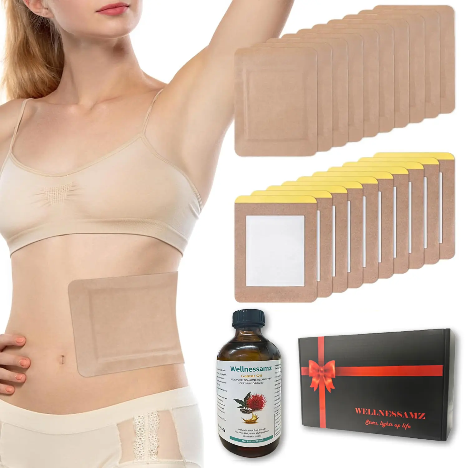 Self-Adhesive Castor Oil Pack Wrap, 5.2*7 inches Organic Cotton Flannel Packet, High-Absorbent Leakproof No-Wash Body Care Accessory for All Youth, Contains Aerosol