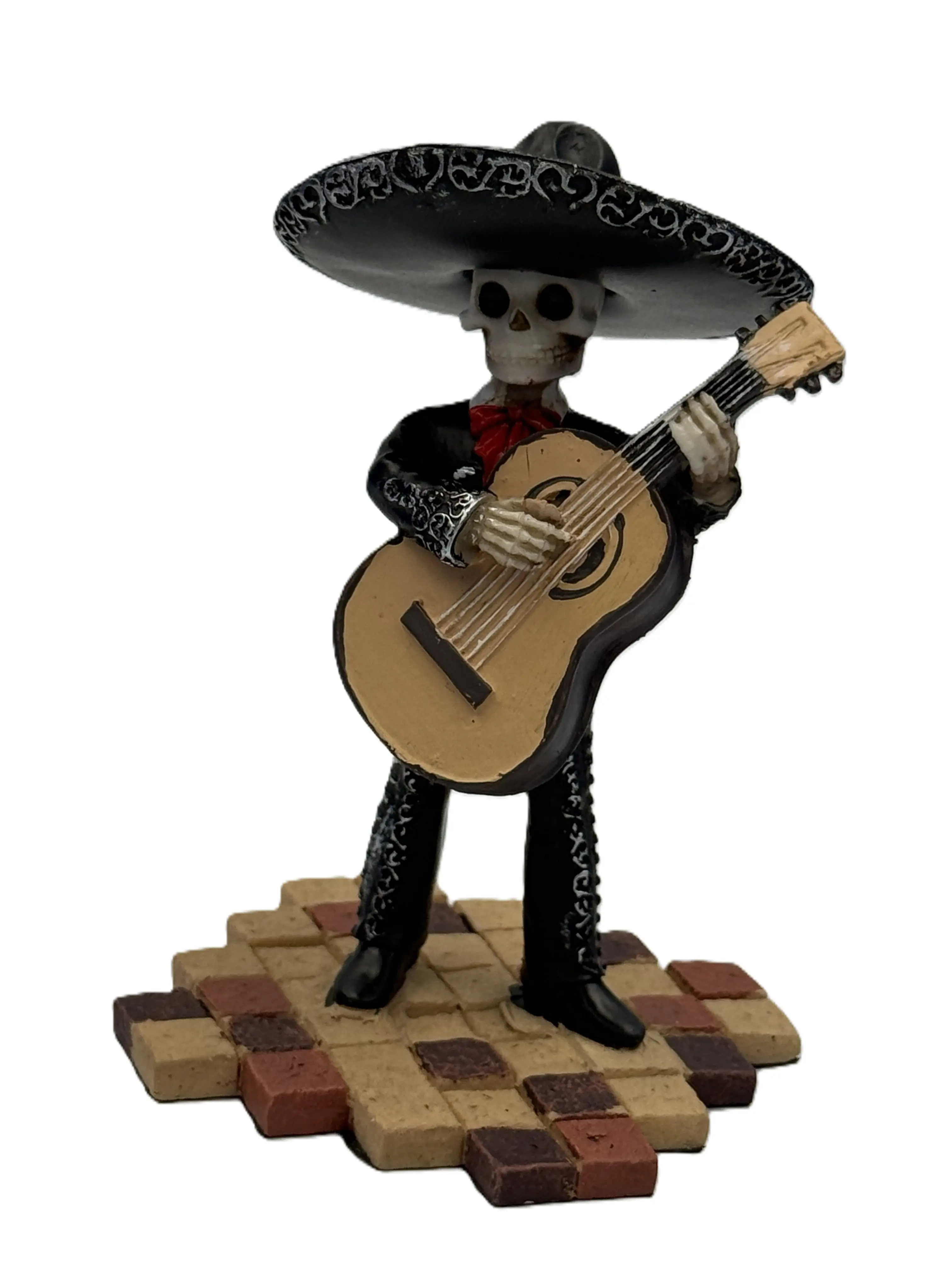Mariachi Skeleton Bass Guitar Figurine – Black Outfit Day of the Dead Resin Statue
