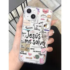 Religious 1pc Pink Cross English Pattern Full Protective TPU Shockproof Phone Case Compatible With Iphone17 /16/15/14/13/12/11 Pro Max ,x/xs/xsmaxAnd Series Waterproof Anti-Fall Scratch Resistant