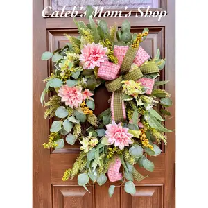 Pink Spring Grapevine Wreath with Greenery & Florals